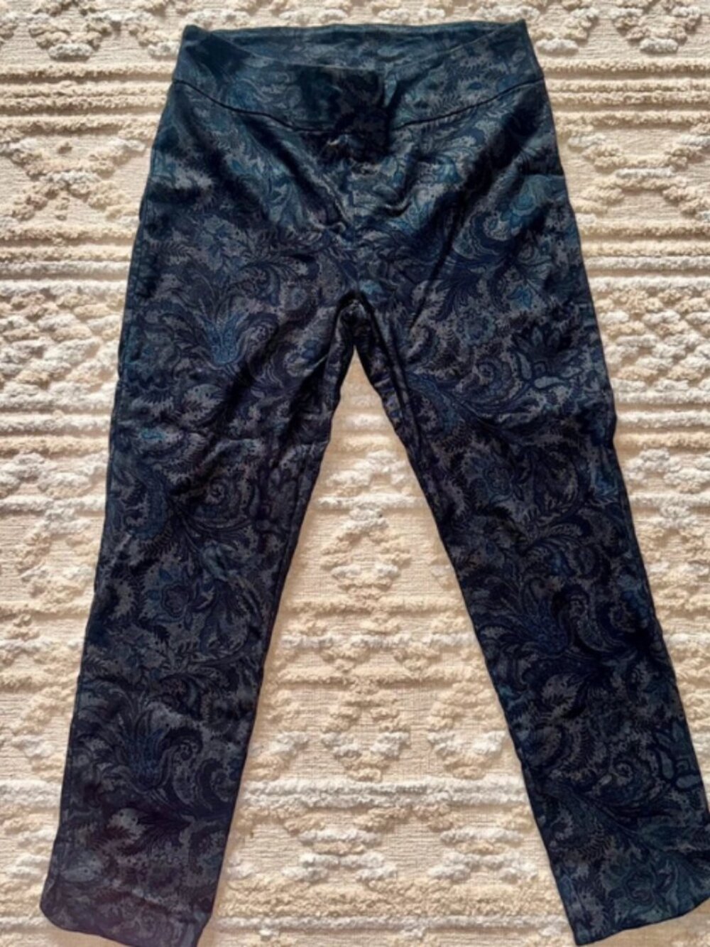 Joseph Ribkoff Jacquard Slim Pant Size 12 Blue Paisley Baroque Floral Whimsigoth